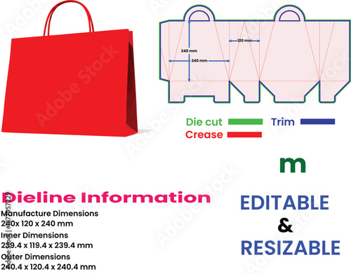 Paper shopping bag die line template with dimensions 