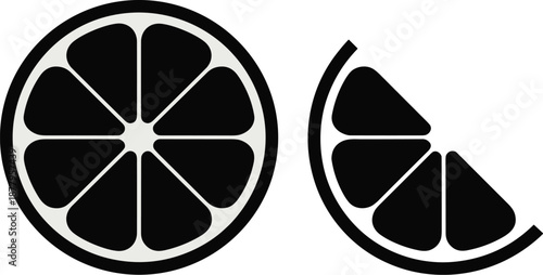 Graphic black and white citrus fruit illustration half slice and whole round shape modern design for juice company logo branding healthy lifestyle minimalist food blog recipe website design template d