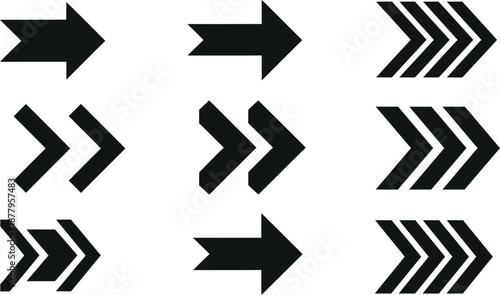 Collection of black arrow icons isolated on transparent background