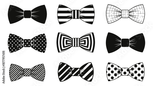 Collection of stylish bow ties in various patterns and designs, perfect for formal occasions and fashion accessories