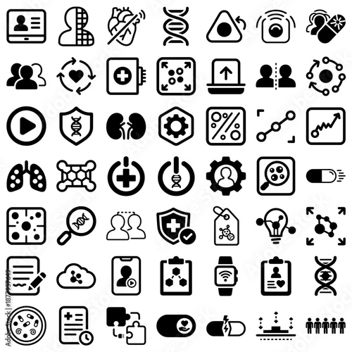 Bio-Digital Twins Icons in Rounded Accessibility Style Vector Set