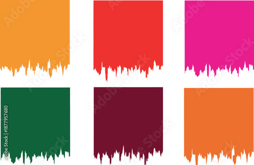 Six colorful rectangles isolated on transparent background with jagged bottom edges