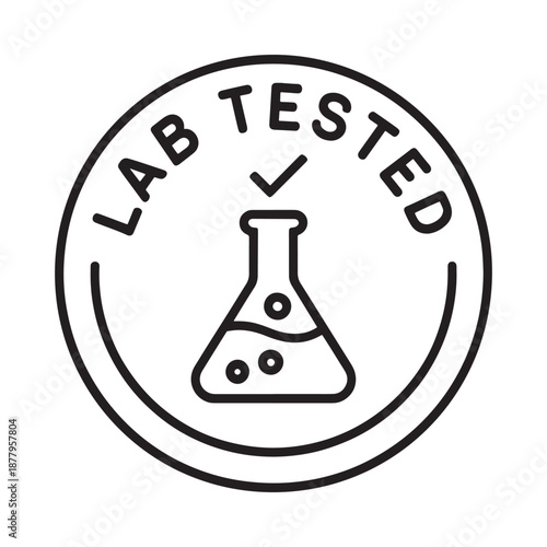 Lab tested logo with beaker and checkmark in a circle