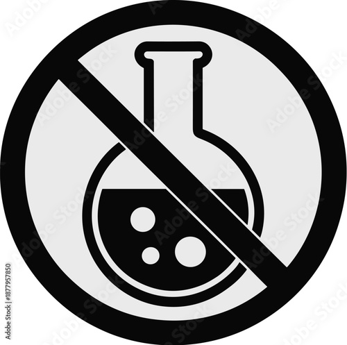 Prohibited chemical substance in laboratory science experiment forbidden reaction symbol illustration warning sign for dangerous research with flask and liquid inside for environmental safety awarenes