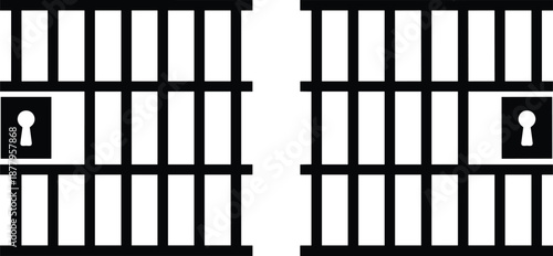 Black Jail Bars Illustration with Keyhole Lock Security System for Imprisonment Concept Prison Safety Graphic Design Element Crime and Punishment Symbol Freedom Restriction Icon Background for Law Enf