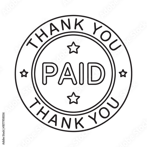 a black and white paid stamp with thank you text