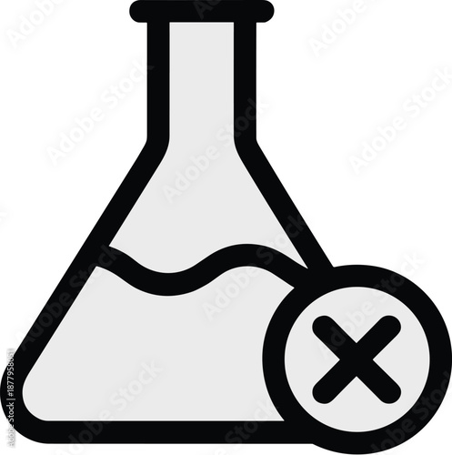 Simplified Erlenmeyer Flask with Cross Icon Indicating Restriction on Scientific Chemical Experiments in Modern Minimalist Line Art Style for Pharmaceutical Research Banned Substance Concept and Labor
