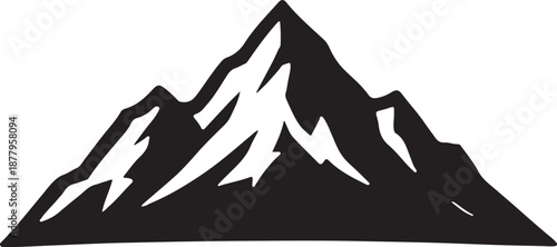 Mountain peak vector silhouette. Black and white nature icon for adventure logo, hiking travel emblem, or outdoor camping design.