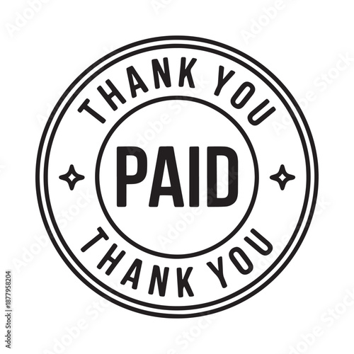a black and white image of a paid stamp with thank you written on it