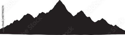 Title Mountain range vector illustration. Detailed black and white nature landscape for adventure logo, hiking emblem, or outdoor camping design.