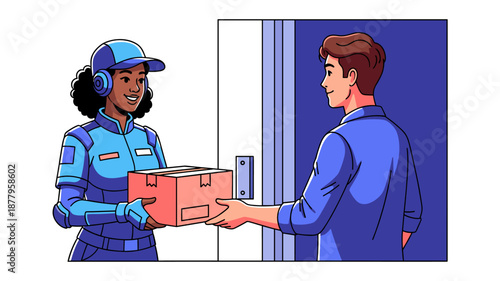 Delivery Person Handing Package to Customer.