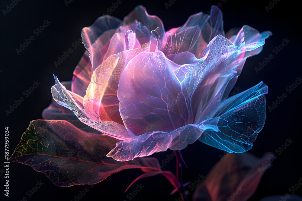 Obraz premium Ethereal digital artwork of a glowing translucent rose with soft light and vivid details