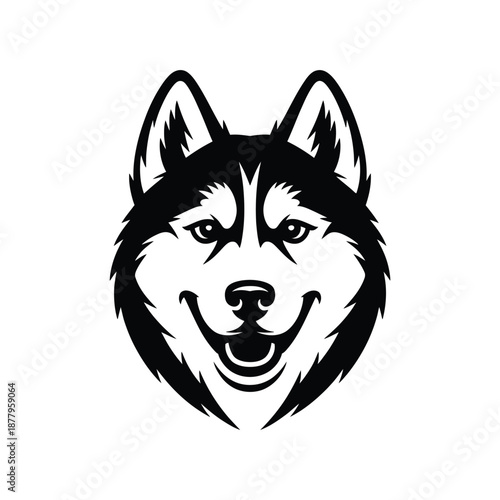 Black vector silhouette of alaskan malamute head, strong dog breed illustration for pet branding, animal logos, mascot design, kennel identity and professional graphic design use.
