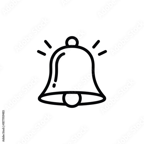 Simple hand drawn bell icon ringing with sound waves and notification alerts, minimal illustration for app interface symbols, reminders, alarms, messaging systems and clean modern graphic design use.