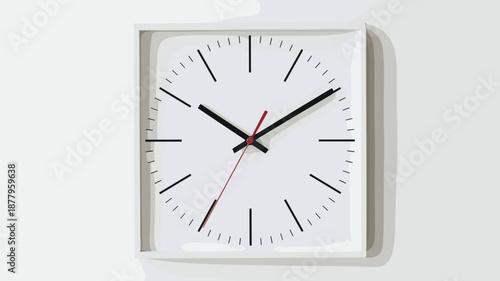 Minimalist square clock showing time on white wall background modern design clean aesthetic time management concept for business presentations project deadlines appointment scheduling productivity rem