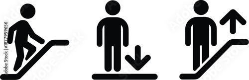 Escalator Pictogram Sign Symbol Set Up and Down Directional Guidance for Public Transportation Transportation Hubs Shopping Malls Airports Train Stations Navigation Systems Wayfinding Signage Informat