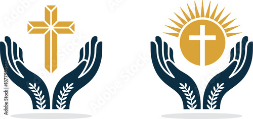 Christian Cross in Hands Symbol of Faith Hope Love Religious Graphic Design for Church Ministry Outreach Programs Charity Fundraising Projects and Spiritual Guidance Vector Illustration Visual Communi