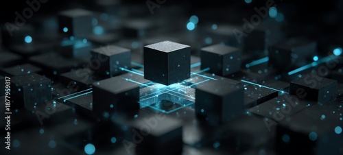 Computing Matrix With Modular Futuristic Blocks and Glowing Blue Connection Lines, Clean Dark Background, Enterprise AI Infrastructure Concept, Cinematic Minimal Sci-Fi Style