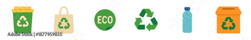 Recycling and eco-friendly icons representing sustainability, waste management, and environmental protection concepts in a clean, modern design.