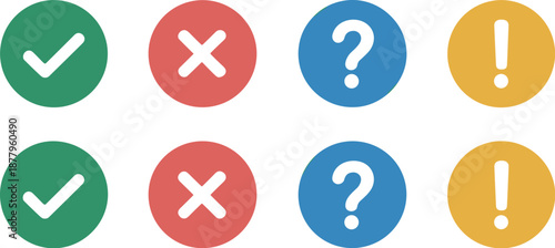 Check Mark Cross Question Exclamation Icons in Modern Style Confirm Reject Doubt Important Symbols Graphic Design Website User Interface Elements for Mobile App Development Feedback Forms Surveys Quiz