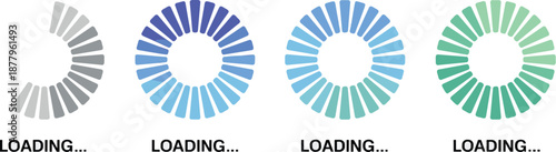 Loading Circle Animation Sequence Graphic Design Element Set in Multiple Colors Showing Data Transfer Progress Interface Indicator for Website Development App Design User Experience Digital Technology