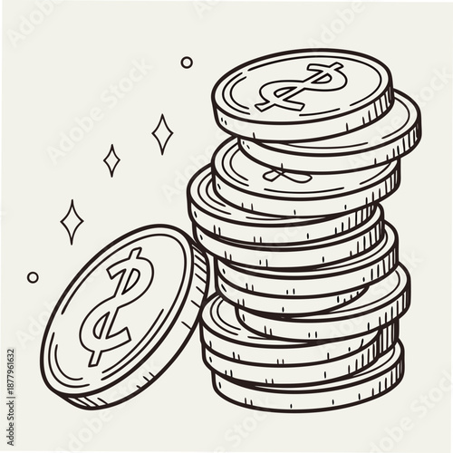 Minimal realistic of coin stacking action with dollar sign