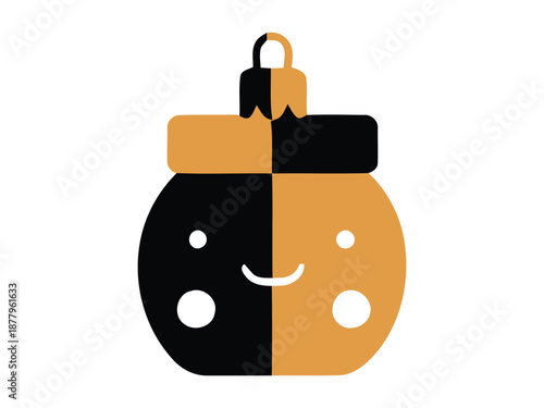 Happy two tone Christmas ornament with a smiling face for festive decor