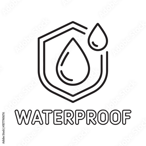 Waterproof logo with shield and water droplets