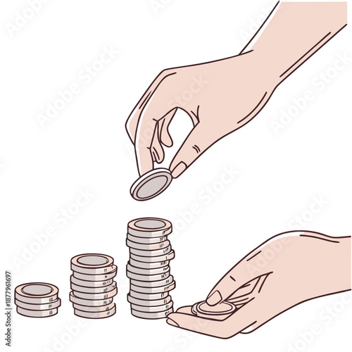 Human hands stacking metallic coins money finance
