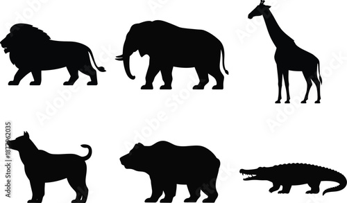 Wildlife silhouettes on white background