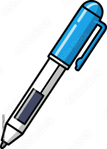 Blue Ballpoint Pen with Cap Isolated on White Background.