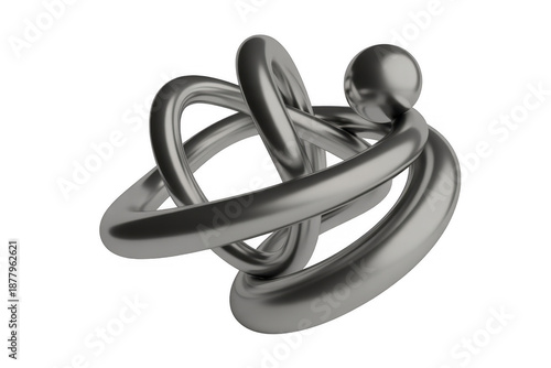 Metallic silver sculpture with rings metallic sculpture isolated on a transparent background