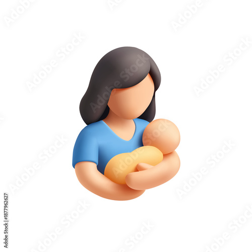 Mom holding a baby in her arms, 3D. Icon on a white background for concepts of motherhood, newborn care. Vector illustration.