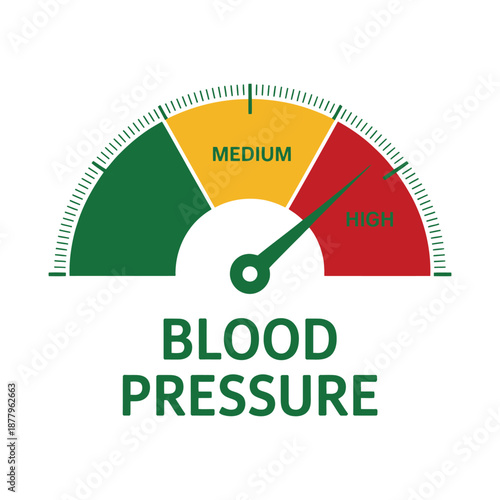 Blood pressure meter, vector gauge illustration for healthcare monitoring concepts, medical diagnostics, heart health awareness, hospital equipment visuals and professional graphic design use.