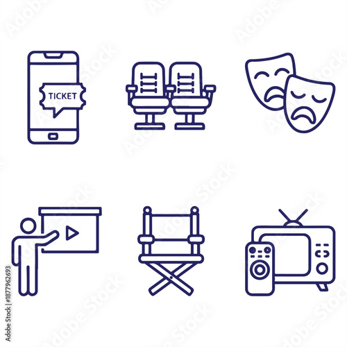 A collection of icons representing theater, film, and television production elements