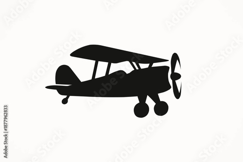 Vintage biplane and propeller aircraft vector illustration isolated on sky background for retro aviation travel and military transport