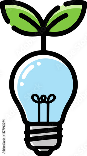 Eco-Friendly Light Bulb with Green Leaves Symbolizing Sustainable Energy.