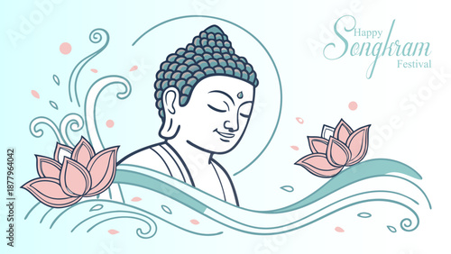 Hand-drawn sketch of Buddha meditating with lotus flowers