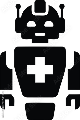 Medical Robot Icon with Plus Sign on Chest healthcare symbol