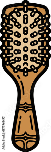 Hairbrush with wooden handle and bristles, grooming tool for hair care.