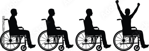 Black Silhouettes of Wheelchair User Progression Illustrating Empowerment, Achievement, and Triumph in Disability and Accessibility Contexts