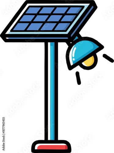 Solar Powered Street Light Illuminating with Renewable Energy.