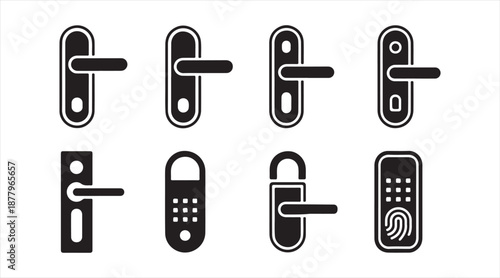 Modern Door Hardware Silhouette Set, Lever and Knob Handle Icons