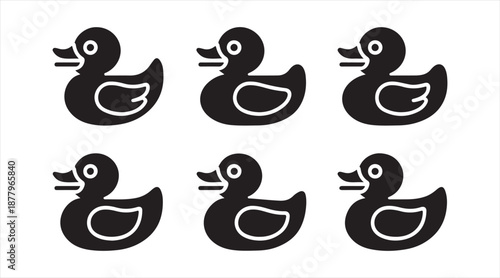 Duck Icon Set in Silhouette Style, Minimal Wildlife Illustration