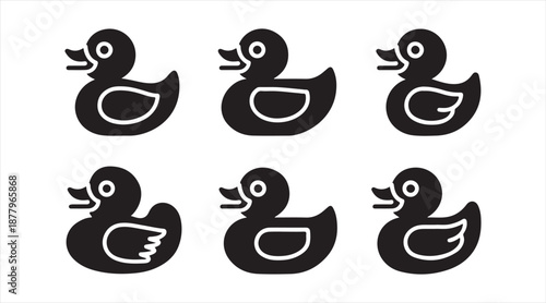 Black Duck Silhouette Icon Collection, Simple Bird Animal Symbols