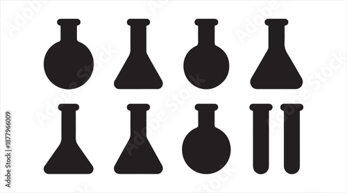Science Lab Equipment Silhouette Set, Chemical Glassware Symbols