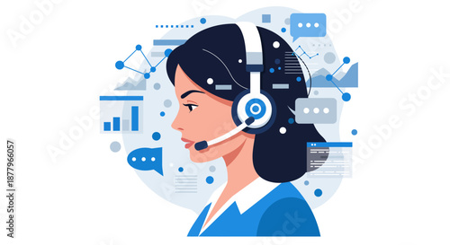 Woman Wearing Headset for Customer Support.