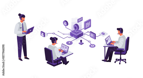 Team Working Together on Computer Network.