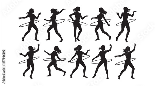 Artistic Dancing Women Silhouettes, Graceful Motion Figure Set