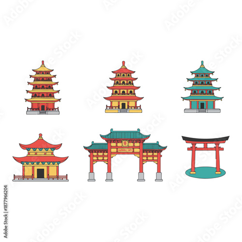 Traditional Asian Architecture Collection Pagodas and Gates.